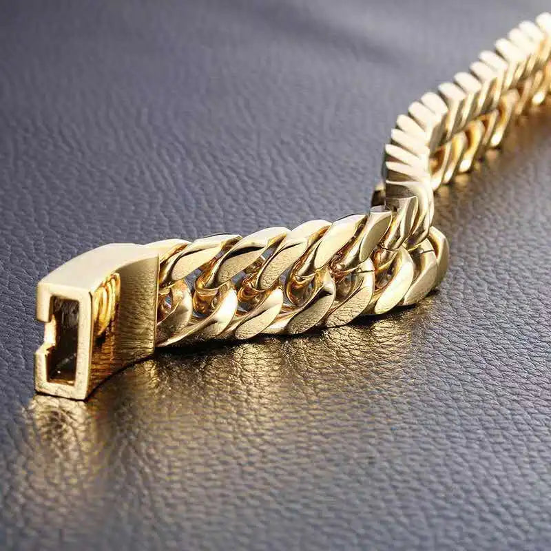 Men Fashion Gold Color Bracelet Personality Hip Hop Double Buckle Trend Domineer Fashion Bracelets