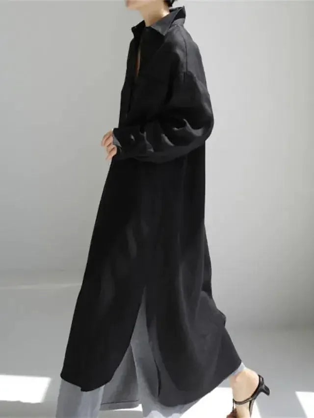 Summer Fashion New Women's Cotton Linen Dress Shirt Elegant Loose Irregular Cardigan Single Breasted Fashion Long Sleeved Dress