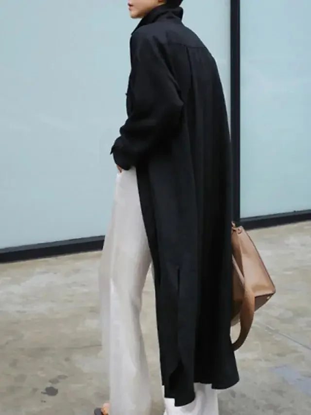 Summer Fashion New Women's Cotton Linen Dress Shirt Elegant Loose Irregular Cardigan Single Breasted Fashion Long Sleeved Dress