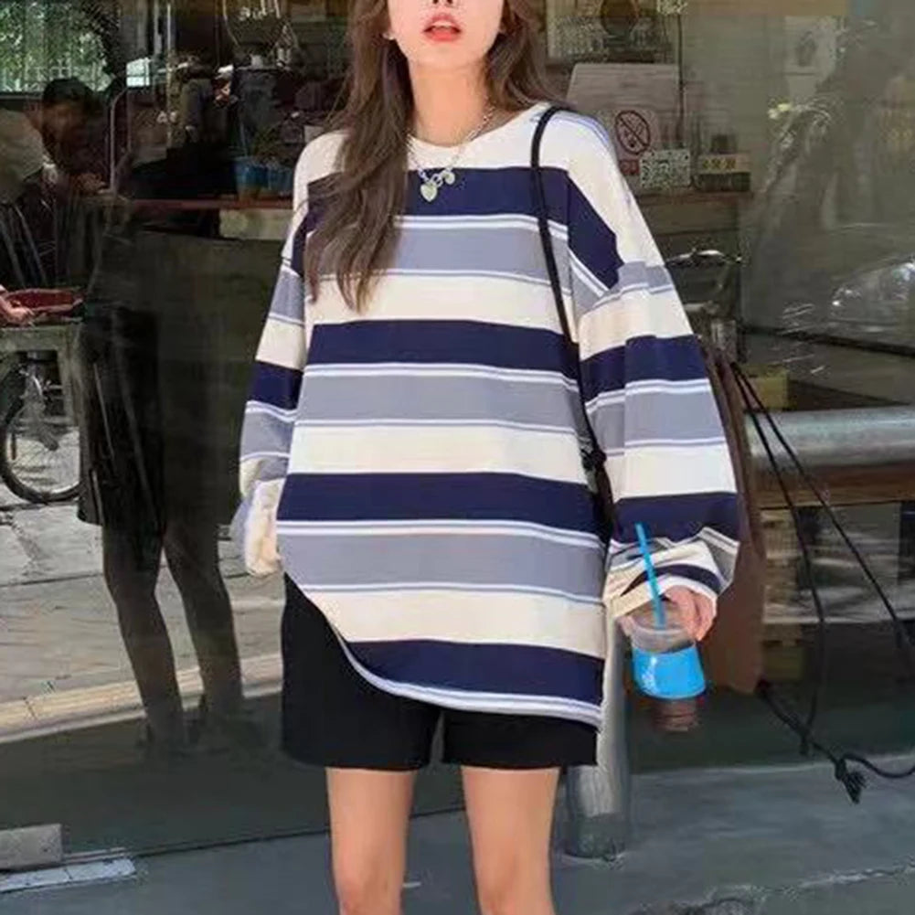 Sweatshirt Women Spring Autumn Long Sleeve Round Neck Oversized T-shirt Casual Korean Style Harajuku T-shirt Korean Fashion Long