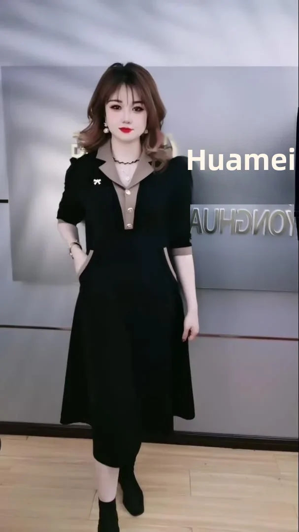 Fashionable Korean Style Autumn Newborn Slimming Medium-length Dress A- line Skirt For 80-200 Pounds Women