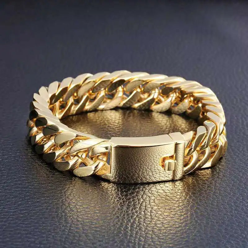 Men Fashion Gold Color Bracelet Personality Hip Hop Double Buckle Trend Domineer Fashion Bracelets