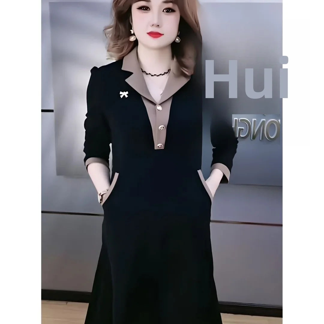 Fashionable Korean Style Autumn Newborn Slimming Medium-length Dress A- line Skirt For 80-200 Pounds Women