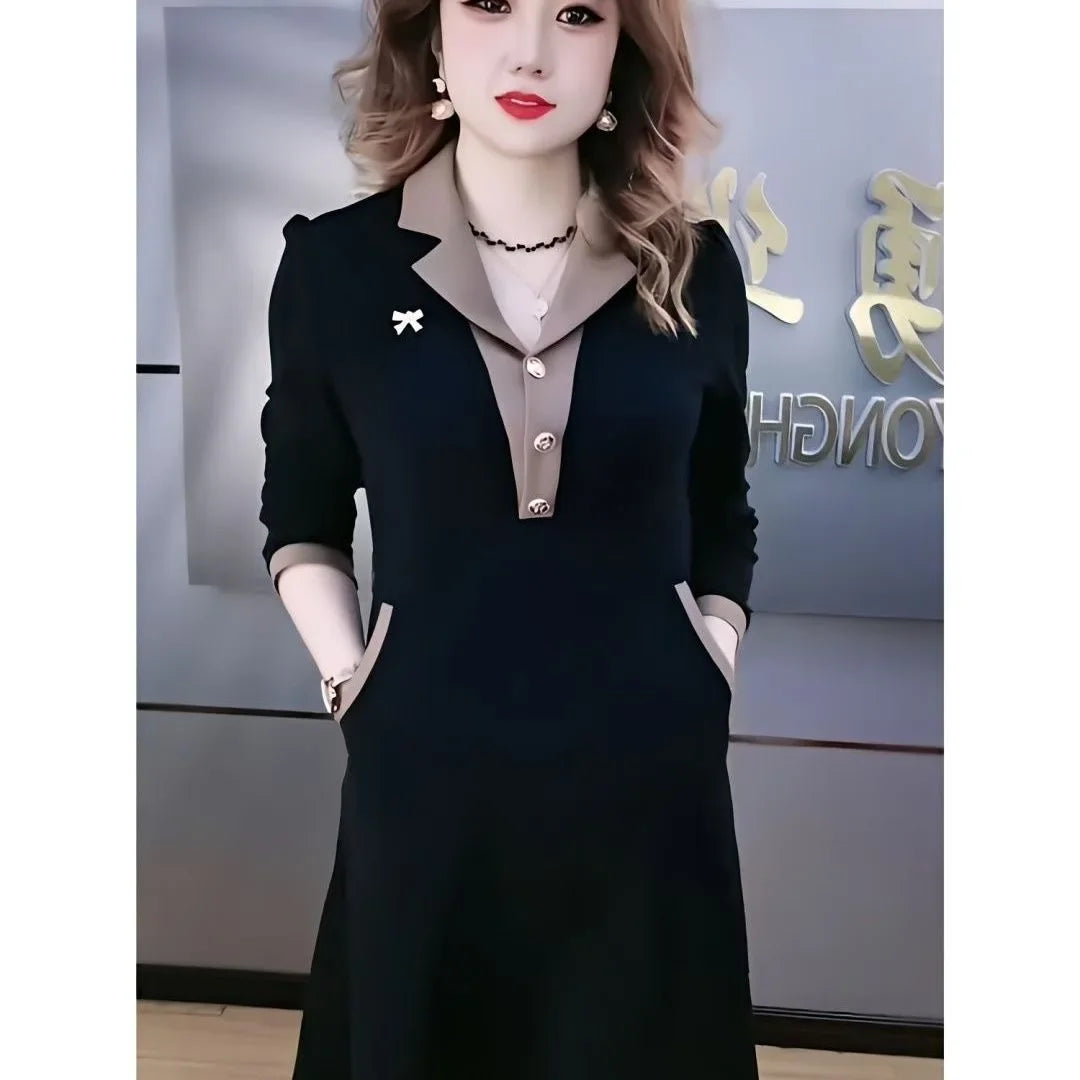 Fashionable Korean Style Autumn Newborn Slimming Medium-length Dress A- line Skirt For 80-200 Pounds Women