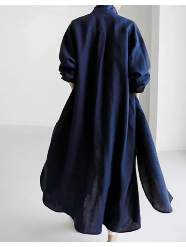 Summer Fashion New Women's Cotton Linen Dress Shirt Elegant Loose Irregular Cardigan Single Breasted Fashion Long Sleeved Dress