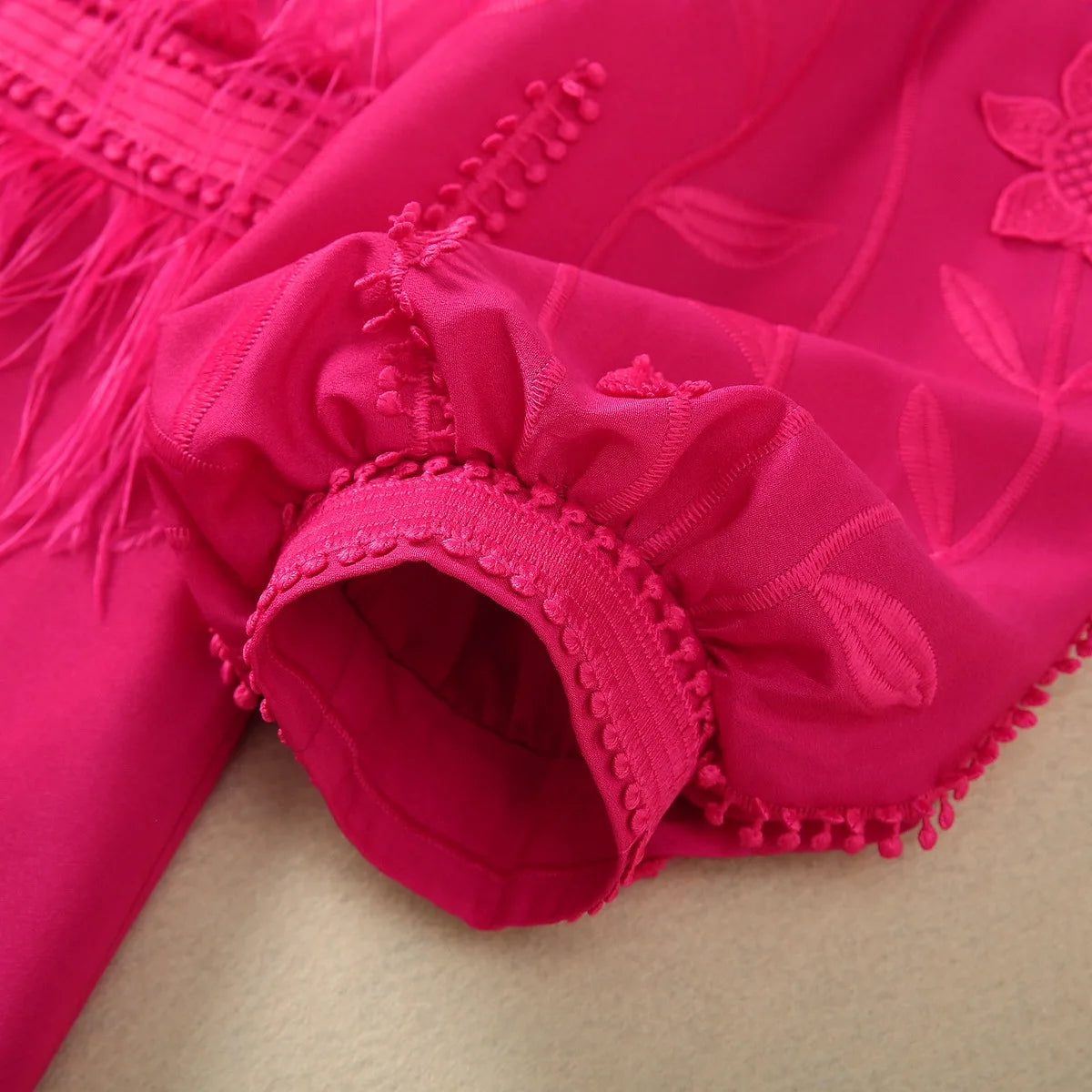 ZJYT Runway 2025 Spring V Neck Embroidery Long Dresses Women Elegant Lantern Sleeve Rose Red Aline Evening Party Dress Vestidos