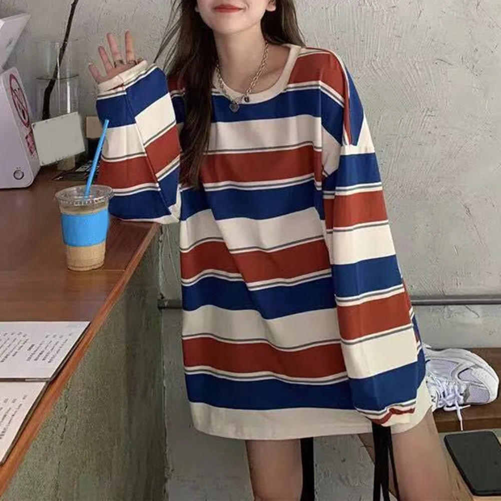 Sweatshirt Women Spring Autumn Long Sleeve Round Neck Oversized T-shirt Casual Korean Style Harajuku T-shirt Korean Fashion Long