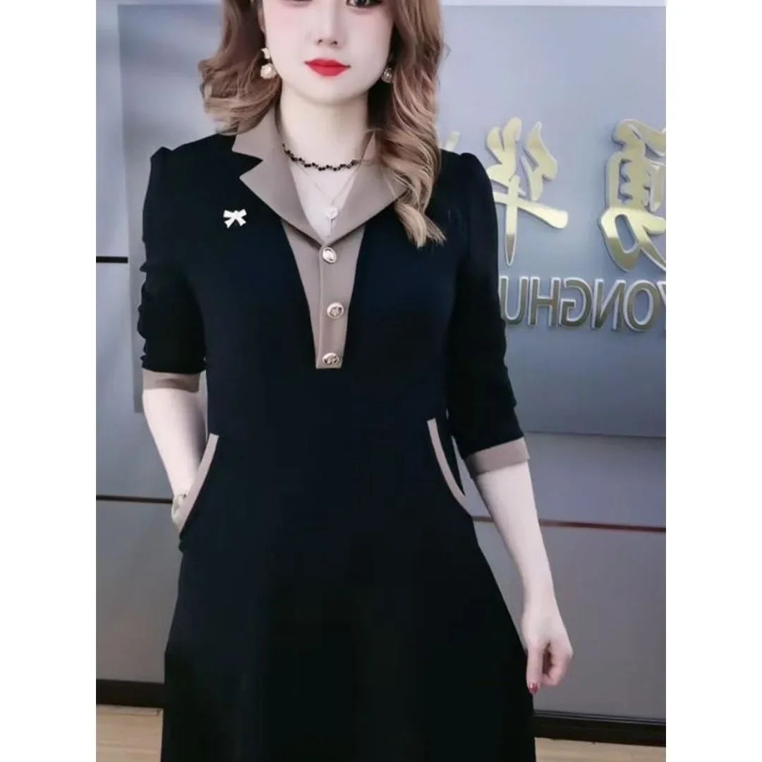 Fashionable Korean Style Autumn Newborn Slimming Medium-length Dress A- line Skirt For 80-200 Pounds Women