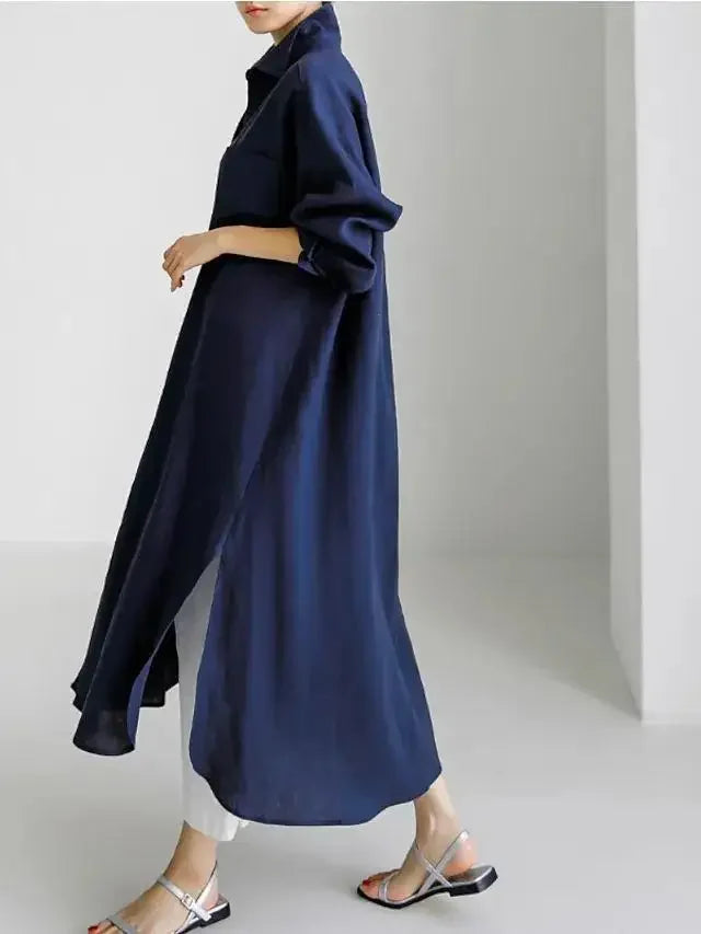 Summer Fashion New Women's Cotton Linen Dress Shirt Elegant Loose Irregular Cardigan Single Breasted Fashion Long Sleeved Dress