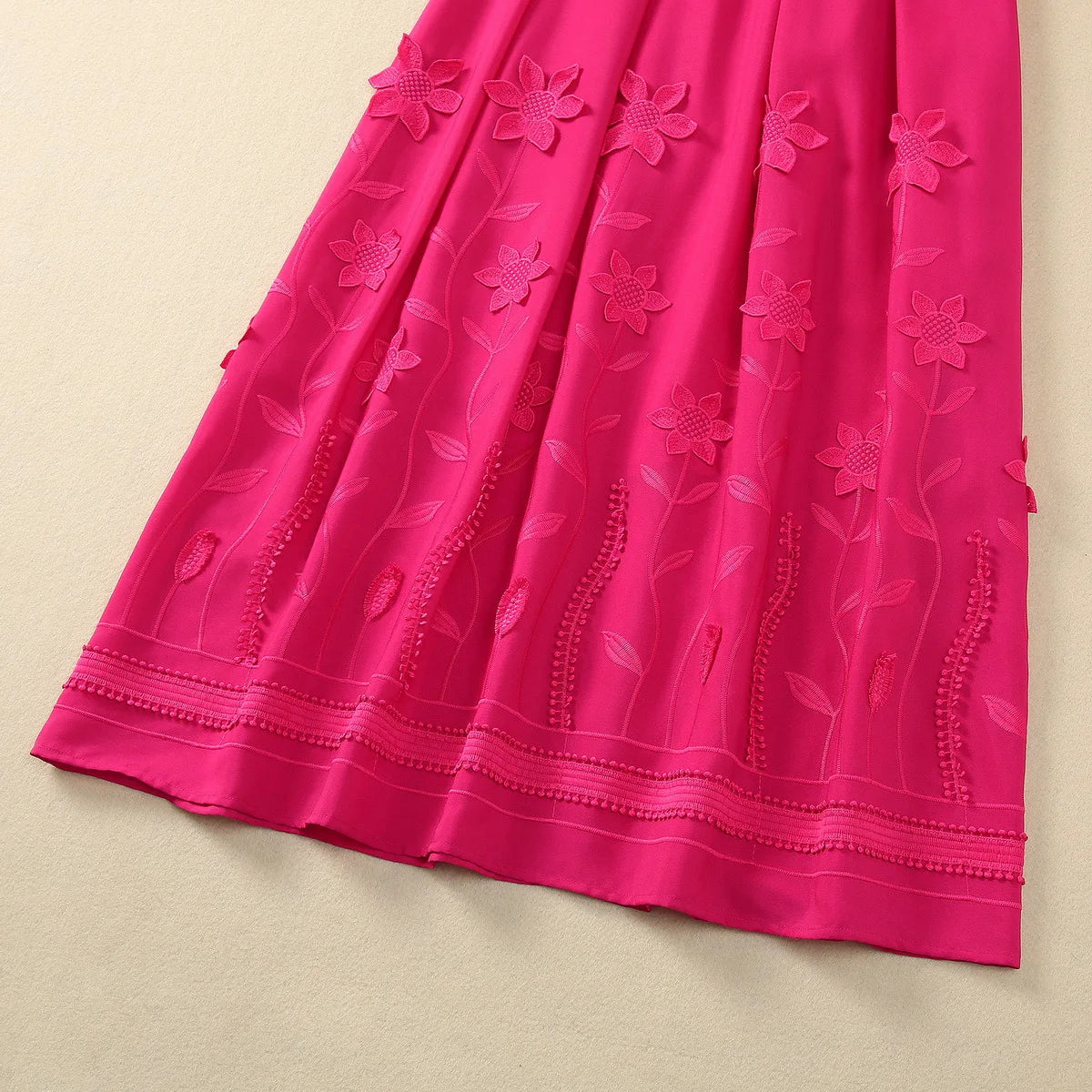 ZJYT Runway 2025 Spring V Neck Embroidery Long Dresses Women Elegant Lantern Sleeve Rose Red Aline Evening Party Dress Vestidos