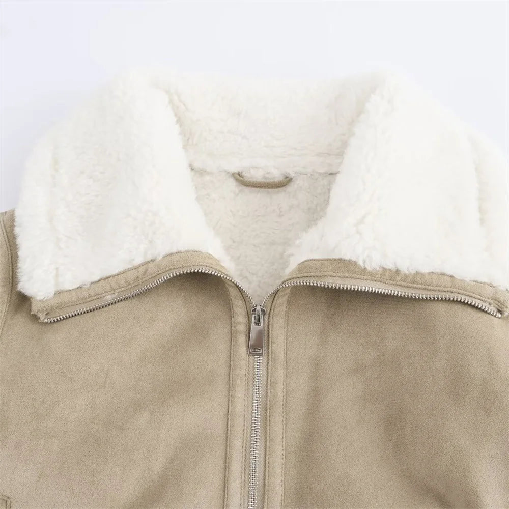 New autumn and winter fashion casual women's clothing lapel long sleeved ribbed patchwork jacket jacket