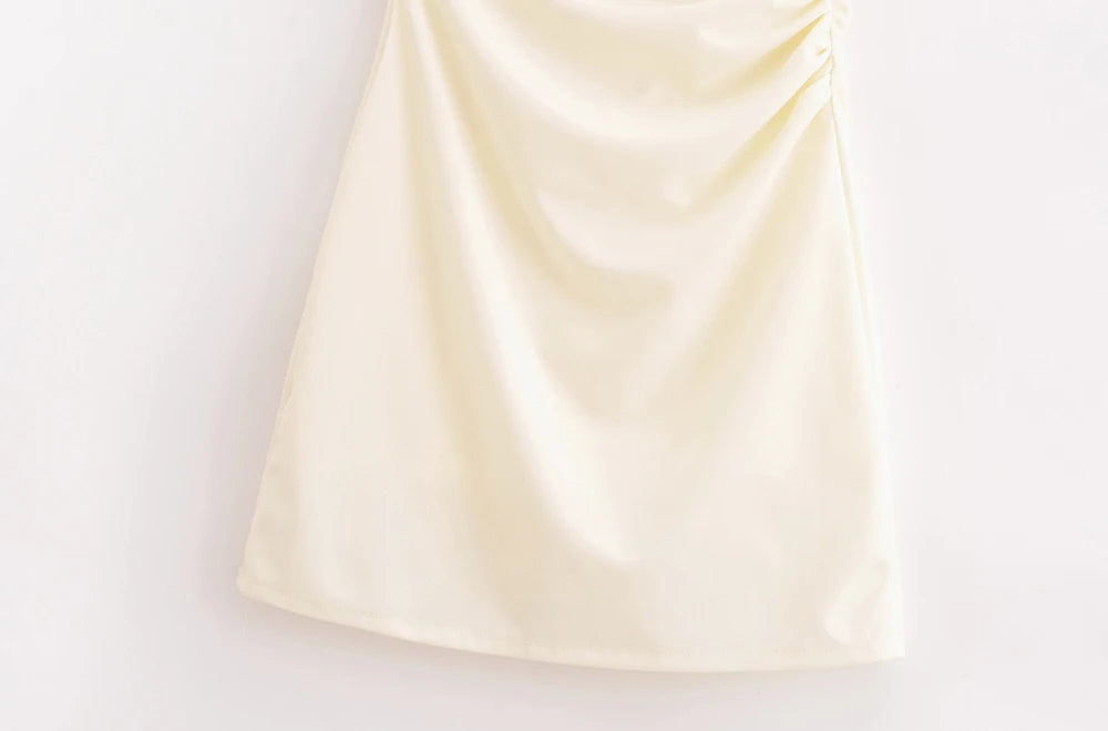TRAF-Women's Draped Mini Dress, O Neck, Sleeveless, Back Zipper, Female Dresses, Sexy Fashion