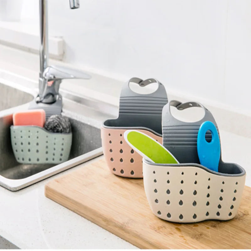 Home Storage Drain Basket Kitchen Sink Holder Adjustable Soap Sponge Shlf Hanging Drain Basket Bag Kitchen Accessories