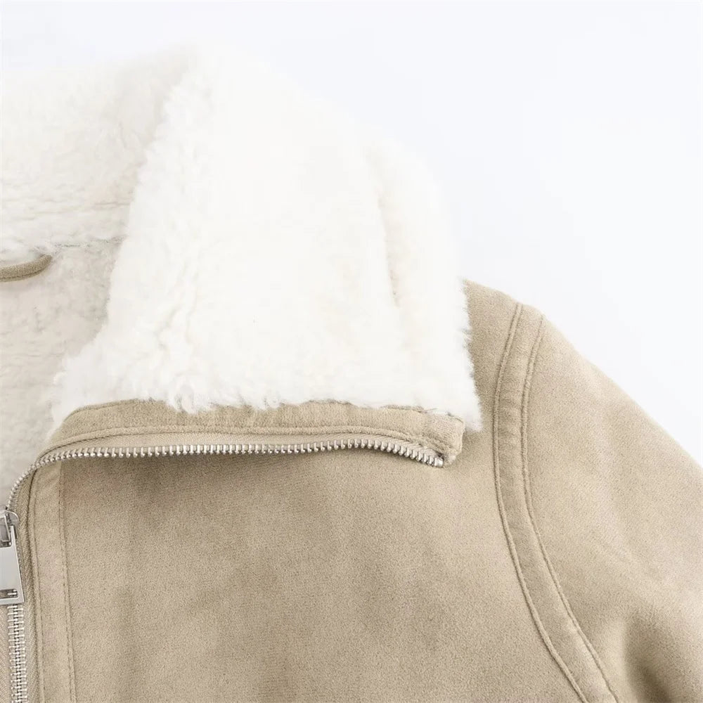 New autumn and winter fashion casual women's clothing lapel long sleeved ribbed patchwork jacket jacket