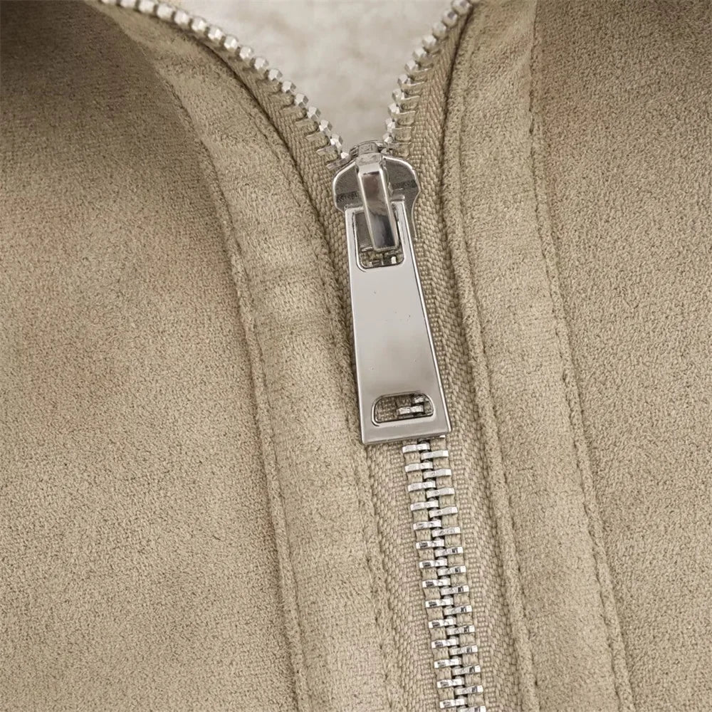 New autumn and winter fashion casual women's clothing lapel long sleeved ribbed patchwork jacket jacket
