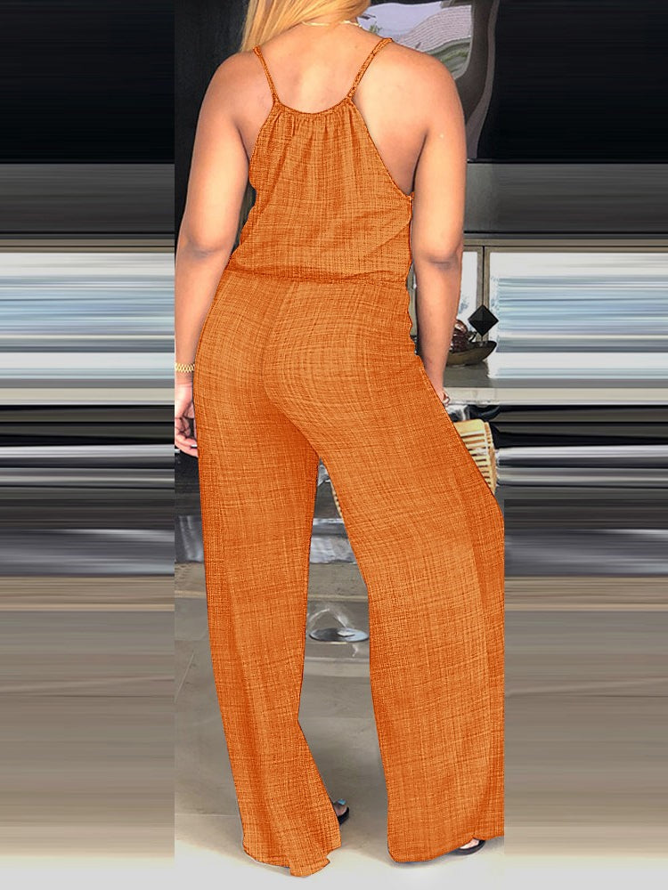 Spaghetti Strap Jumpsuit Women Rompers Summer Drawstring Casual One Piece Wide Leg Pants Jumpsuit Lady Overalls 2024 Clothing