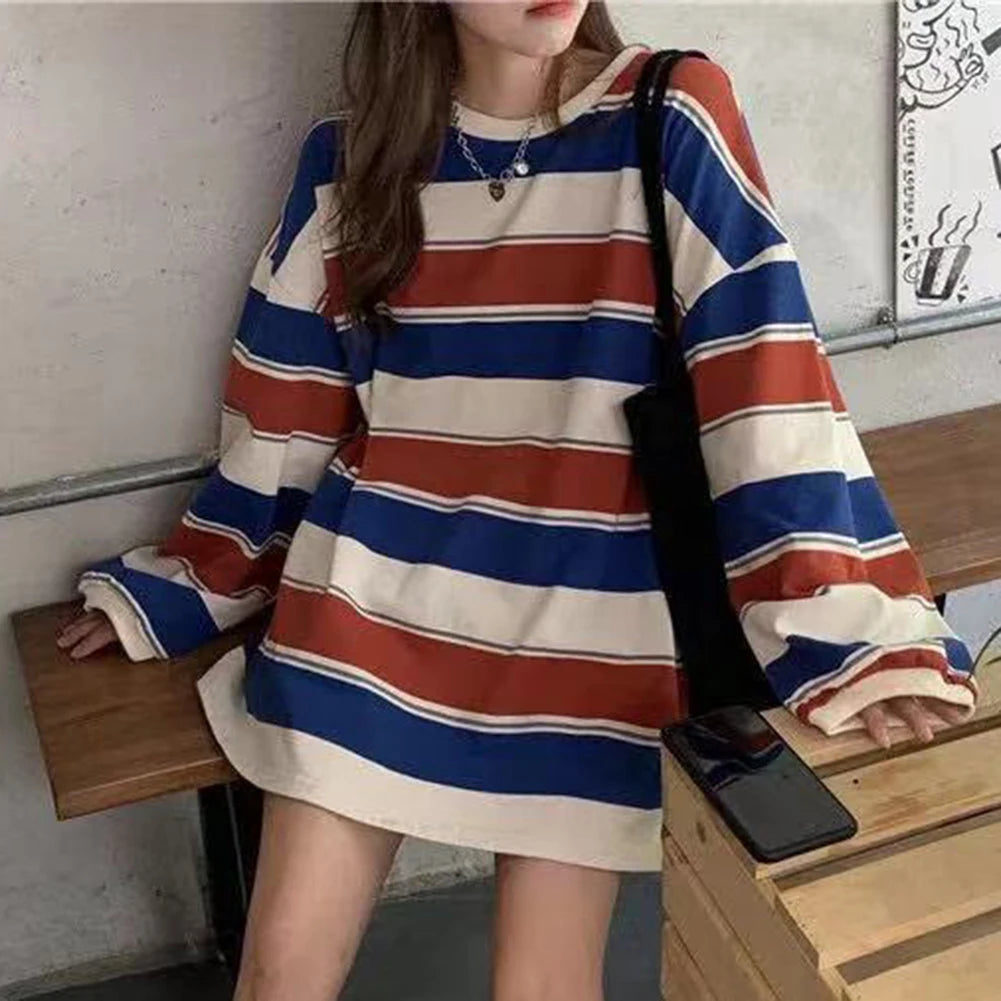 Sweatshirt Women Spring Autumn Long Sleeve Round Neck Oversized T-shirt Casual Korean Style Harajuku T-shirt Korean Fashion Long