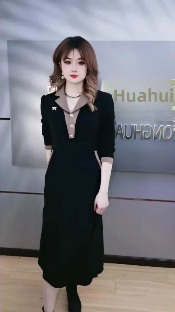 Fashionable Korean Style Autumn Newborn Slimming Medium-length Dress A- line Skirt For 80-200 Pounds Women