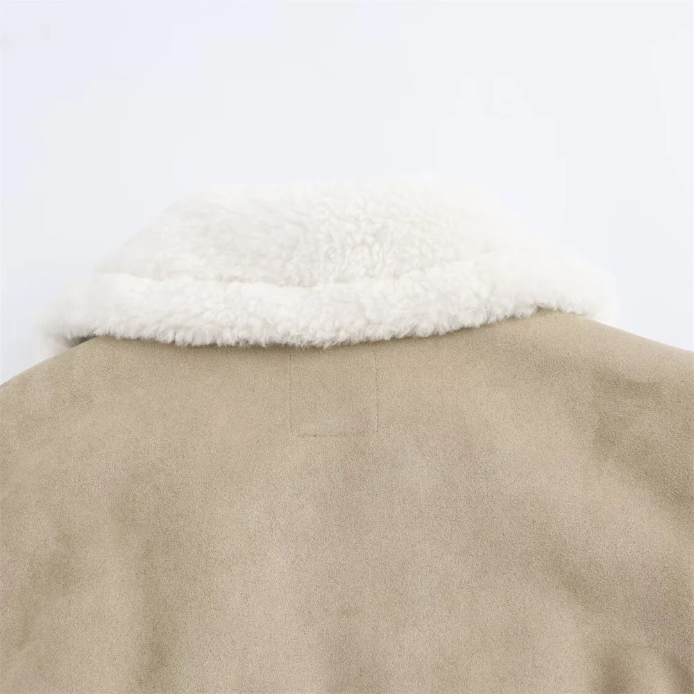 New autumn and winter fashion casual women's clothing lapel long sleeved ribbed patchwork jacket jacket