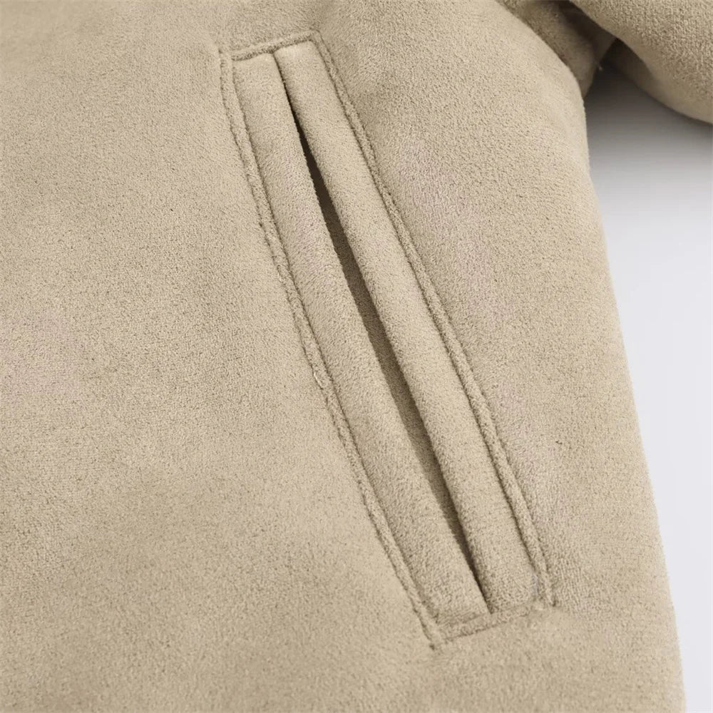 New autumn and winter fashion casual women's clothing lapel long sleeved ribbed patchwork jacket jacket