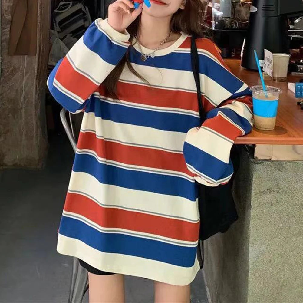 Sweatshirt Women Spring Autumn Long Sleeve Round Neck Oversized T-shirt Casual Korean Style Harajuku T-shirt Korean Fashion Long