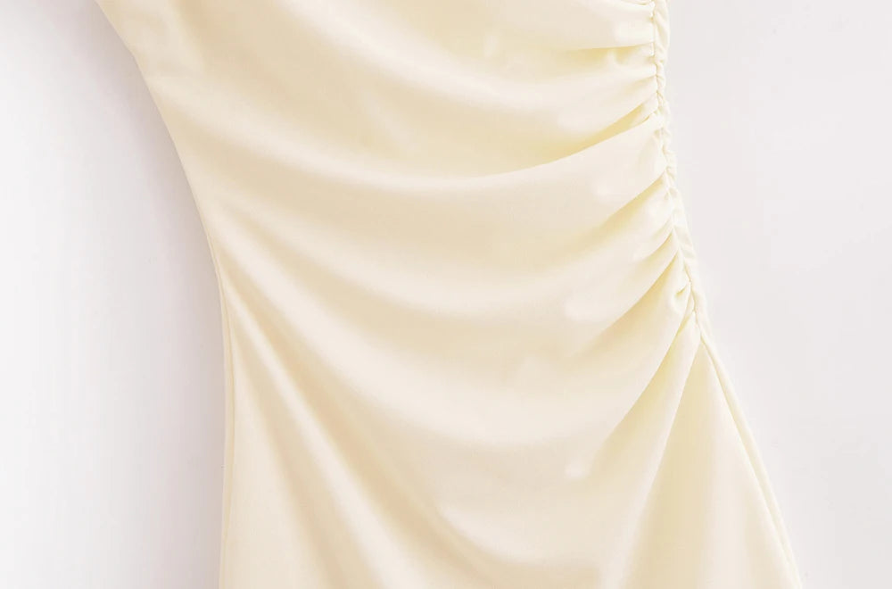 TRAF-Women's Draped Mini Dress, O Neck, Sleeveless, Back Zipper, Female Dresses, Sexy Fashion