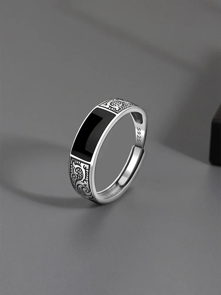 European and American Fashion New Vintage Dragon Pattern Titanium Steel Ring Hip Hop Men Single Party Opening Adjustable Ring