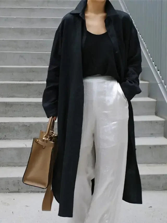 Summer Fashion New Women's Cotton Linen Dress Shirt Elegant Loose Irregular Cardigan Single Breasted Fashion Long Sleeved Dress