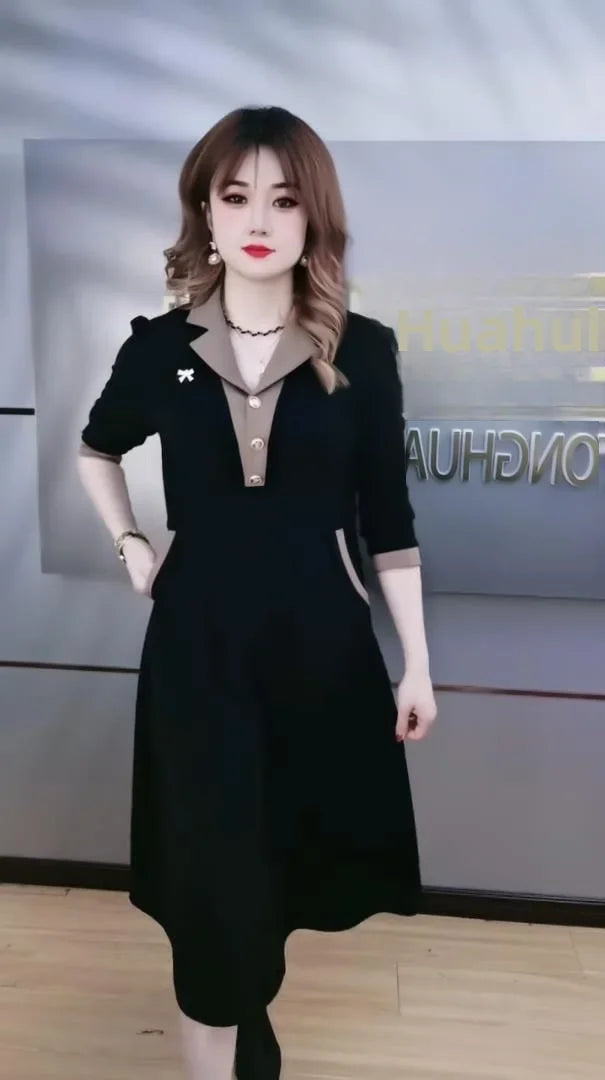 Fashionable Korean Style Autumn Newborn Slimming Medium-length Dress A- line Skirt For 80-200 Pounds Women