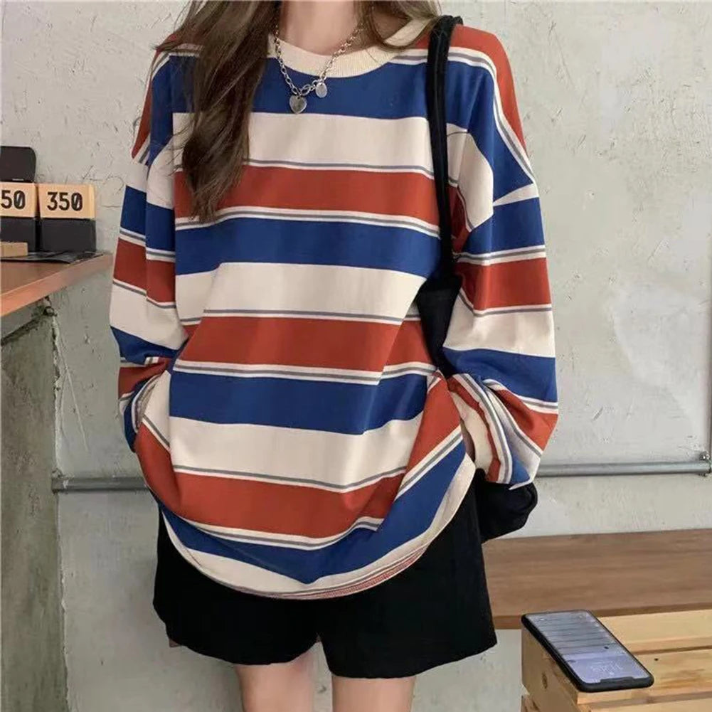 Sweatshirt Women Spring Autumn Long Sleeve Round Neck Oversized T-shirt Casual Korean Style Harajuku T-shirt Korean Fashion Long