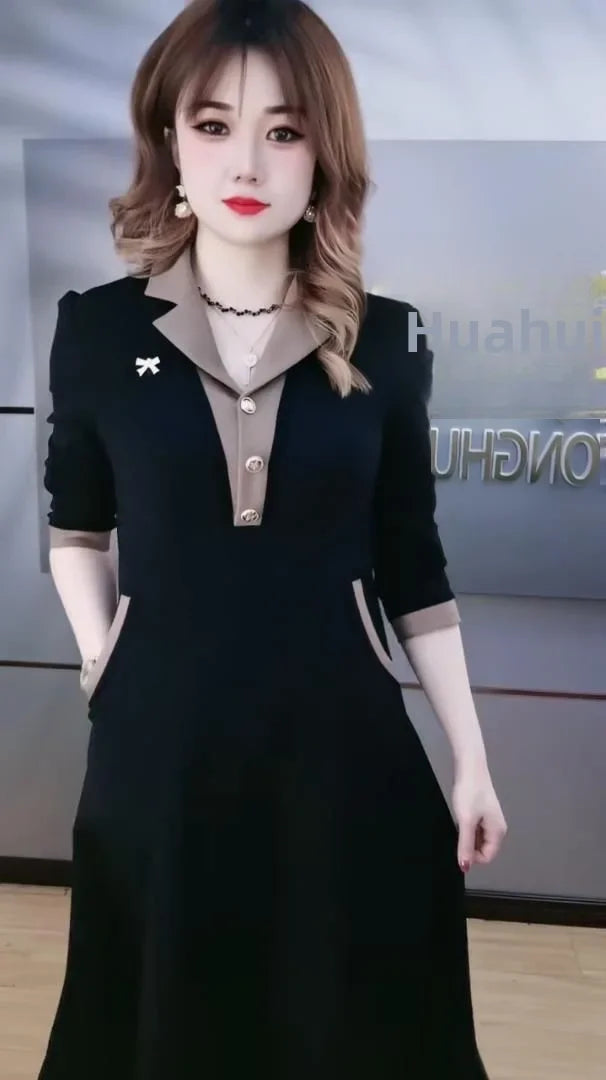 Fashionable Korean Style Autumn Newborn Slimming Medium-length Dress A- line Skirt For 80-200 Pounds Women